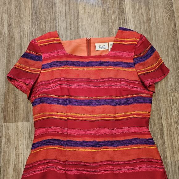 Vtg Kathie Lee Multicolor Stripe Dress Women 10 Red Purple 90s Retro Art Teacher - Picture 2 of 9